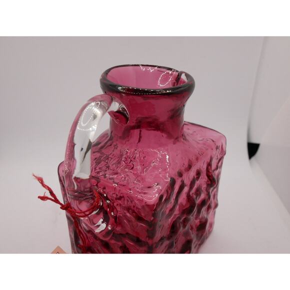 Vintage Hand Blown Pilgrim Crinkle Glass Cranberry Small Pitcher - Picture 14 of 16